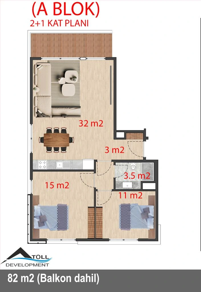2+1 tip planı · A Blok